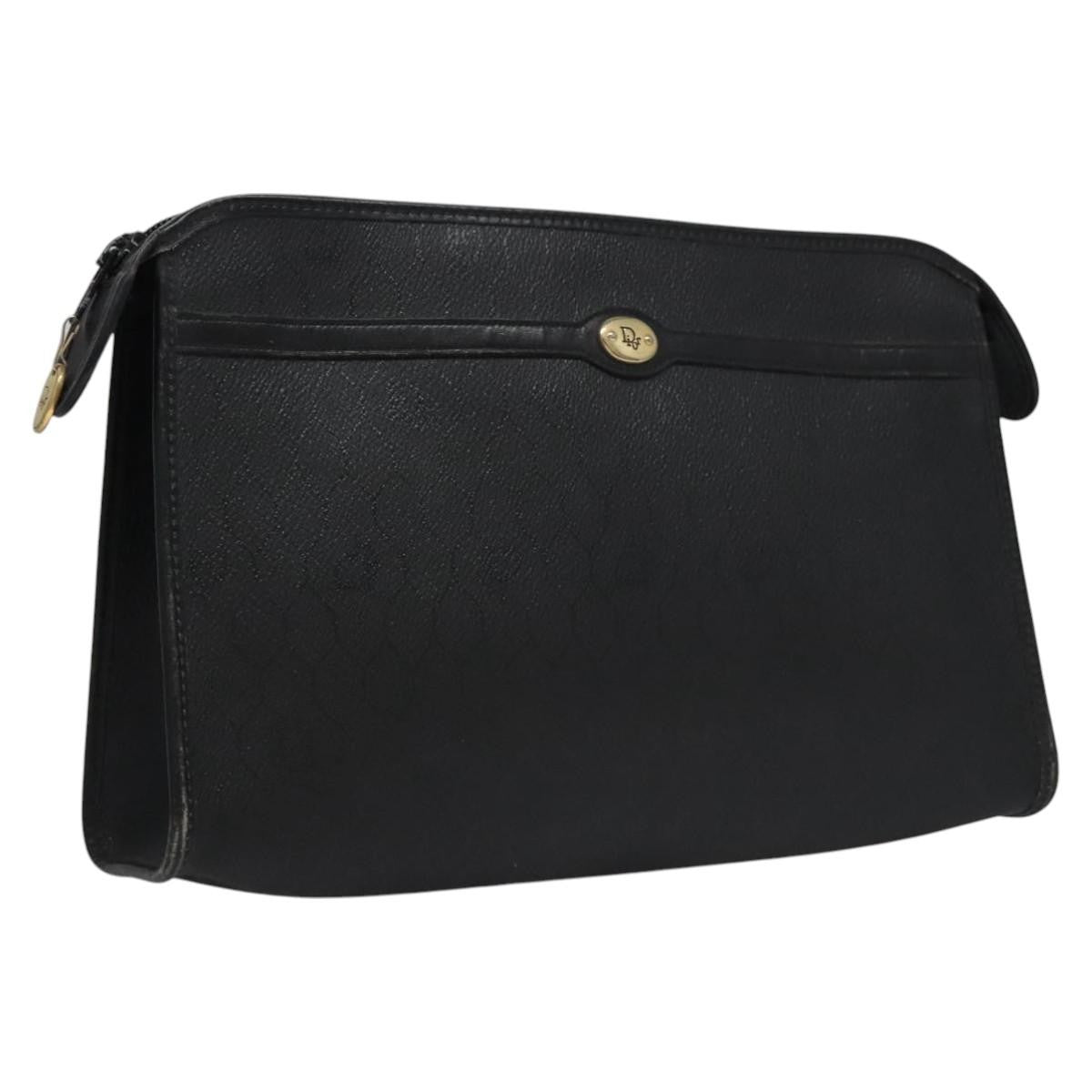 Christian Dior Vintage Honeycomb Zip Pouch Coated Canvas Black Canvas Clutche & Pouche Bag ()