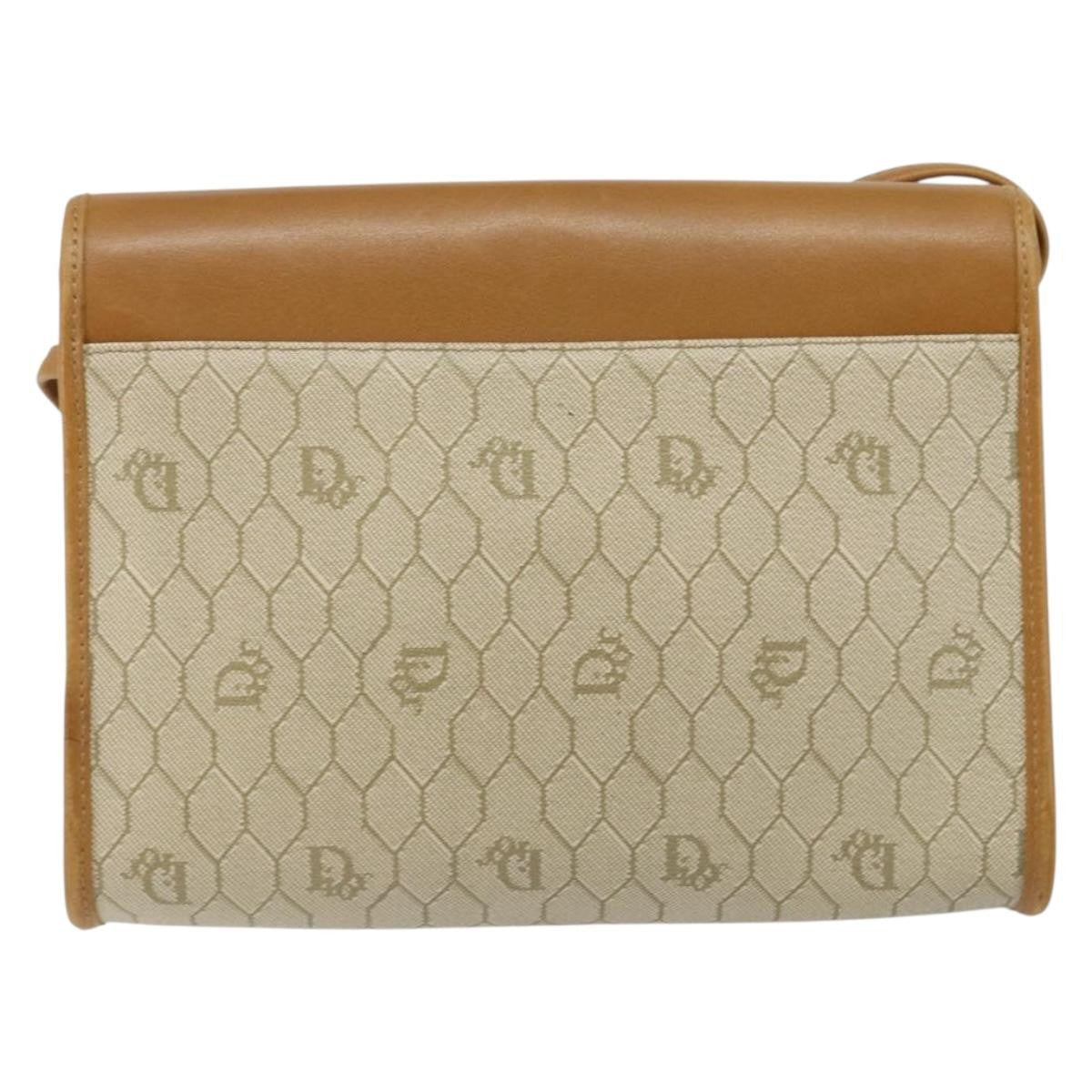 Christian Dior Vintage Honeycomb Flap Crossbody Bag Canvas And Leather Beige Canvas Shoulder Bag Bag ()