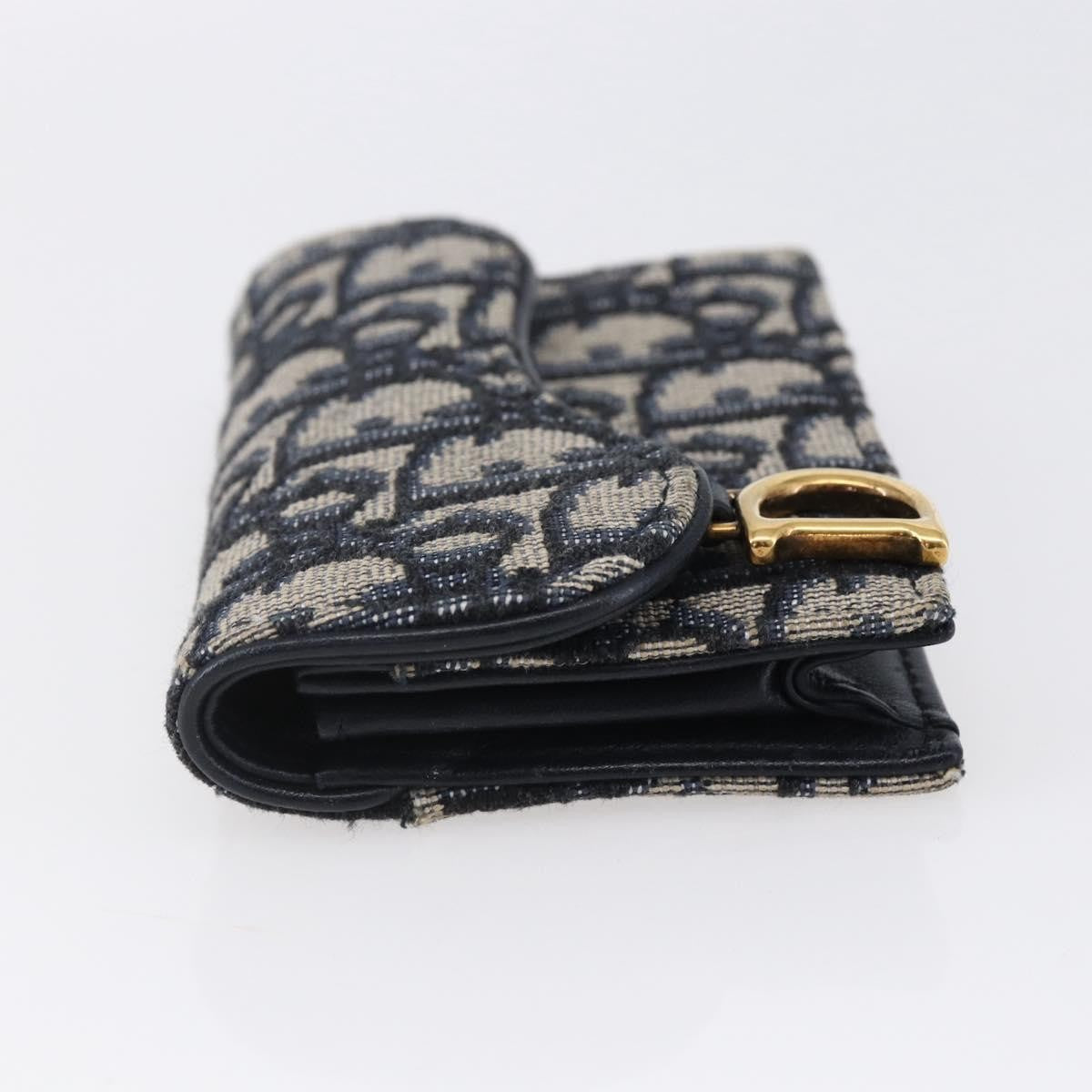 Christian Dior Saddle Card Case Oblique Canvas Navy Canvas Card Holders Accessory ()