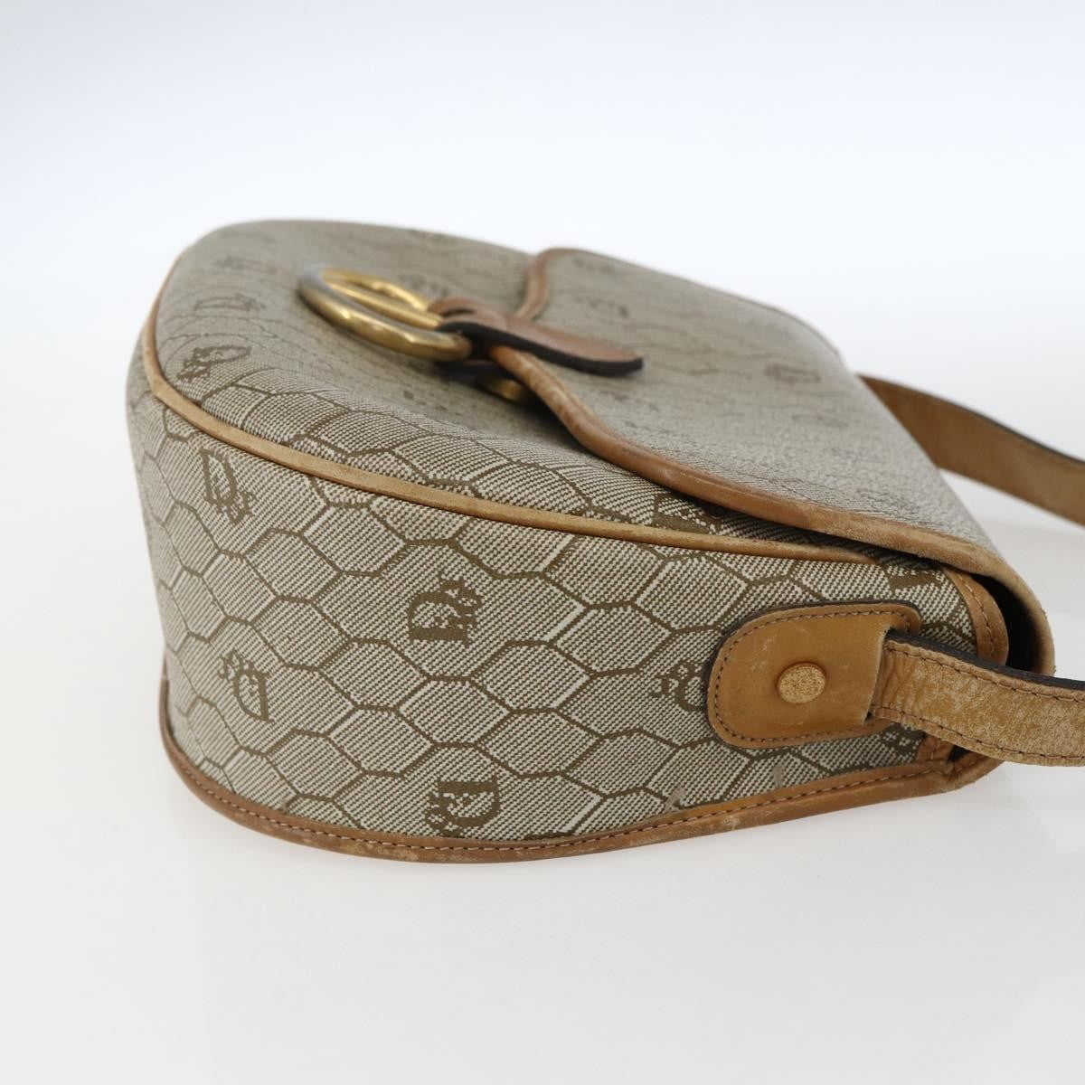 Christian Dior Vintage Honeycomb Flap Crossbody Bag Canvas And Leather Beige Canvas Shoulder Bag Bag ()