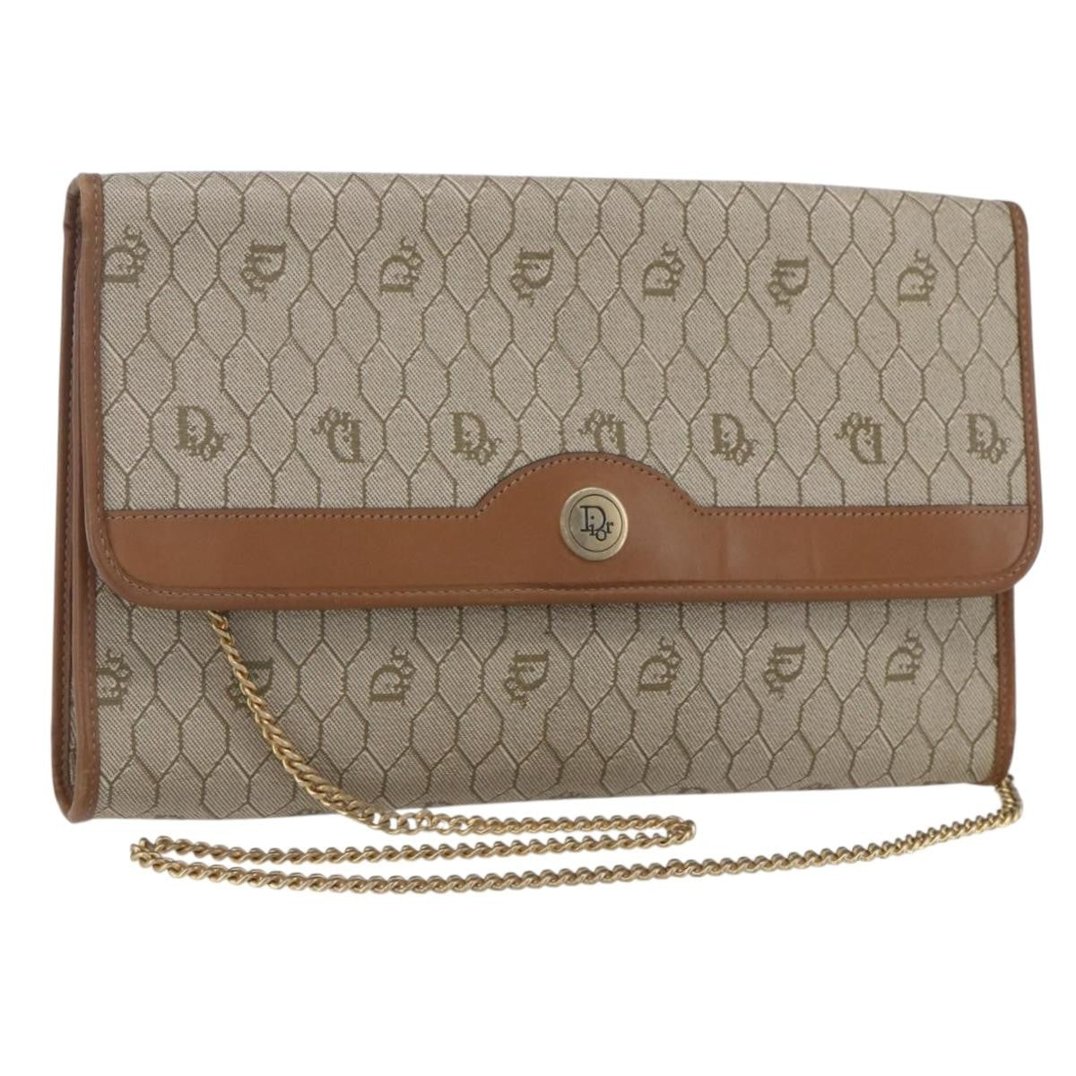 Christian Dior Vintage Honeycomb Chain Canvas Beige Canvas Shoulder Bag Bag ()