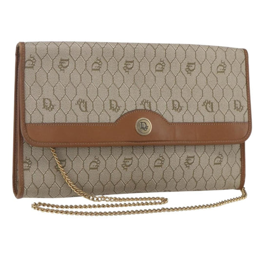 Christian Dior Vintage Honeycomb Chain Canvas Beige Canvas Shoulder Bag Bag ()