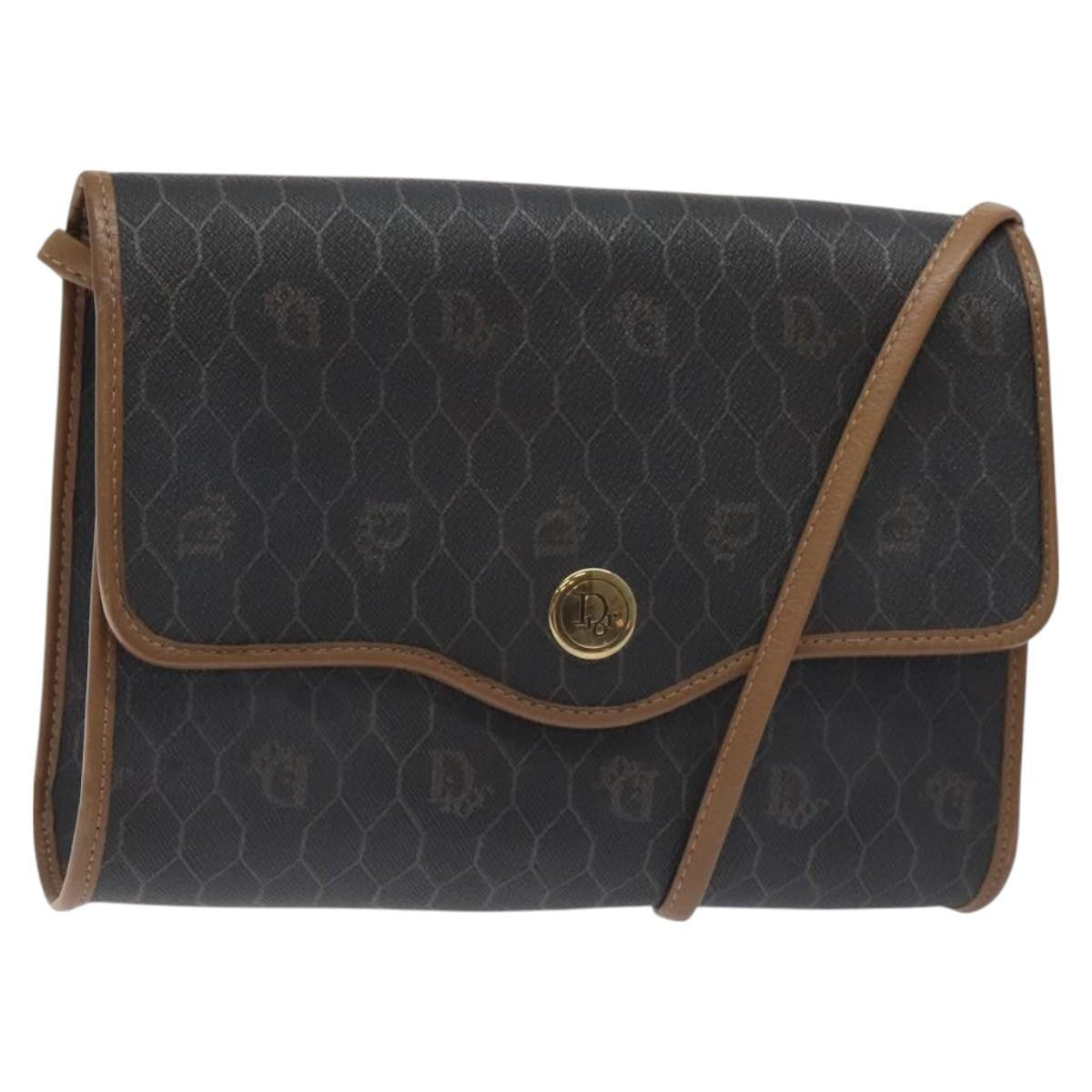 Christian Dior Vintage Honeycomb Flap Crossbody Bag Coated Canvas Black Canvas Bag ()