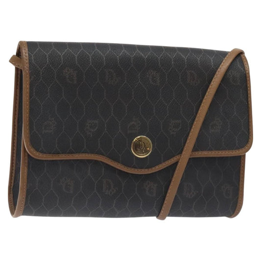 Christian Dior Vintage Honeycomb Flap Crossbody Bag Coated Canvas Black Canvas Bag ()