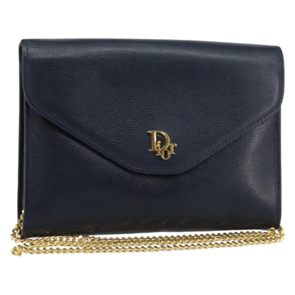 Christian Dior Vintage Chain Flap Shoulder Bag Leather Navy Leather Shoulder Bag Bag ()