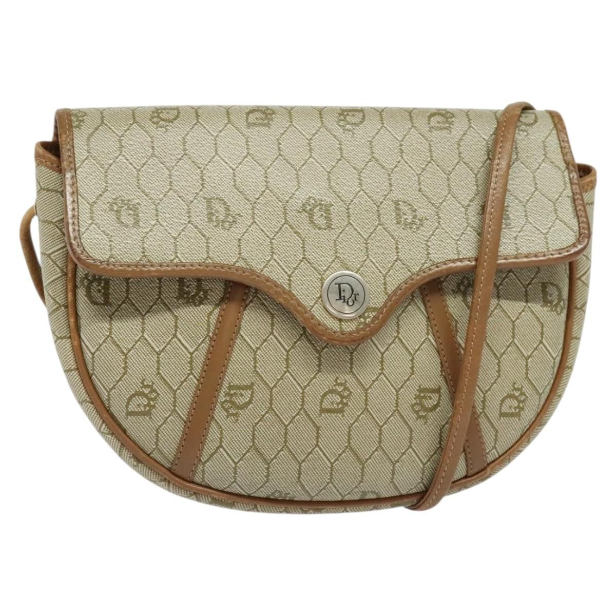 Christian Dior Vintage Honeycomb Flap Crossbody Bag Canvas And Leather Beige Canvas Bag ()