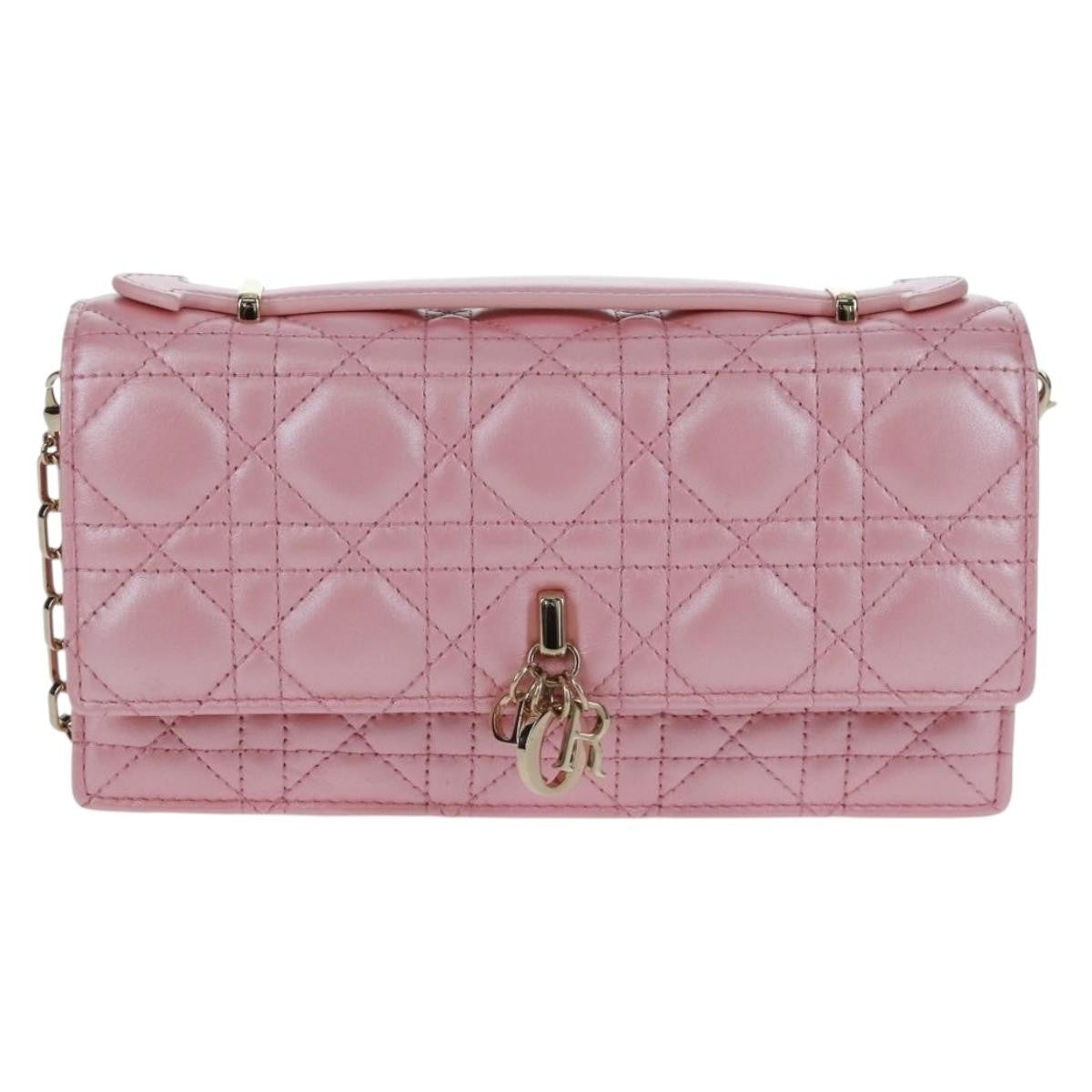 Christian Dior My Dior Top Handle Flap Bag Cannage Quilt Lambskin Pink Leather Shoulder Bag Bag ()