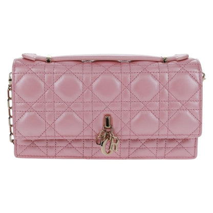 Christian Dior My Dior Top Handle Flap Bag Cannage Quilt Lambskin Pink Leather Shoulder Bag Bag ()