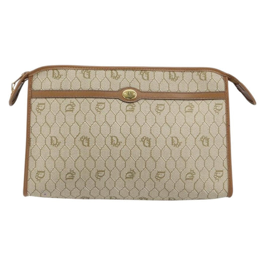 Christian Dior Vintage Honeycomb Zip Pouch Coated Canvas Beige Canvas Clutche & Pouche Bag ()