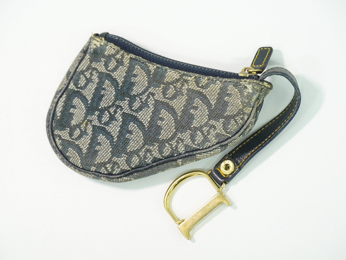 Christian Dior Vintage Saddle Zip Coin Purse Diorissimo Canvas Navy Canvas Clutche & Pouche Bag ()