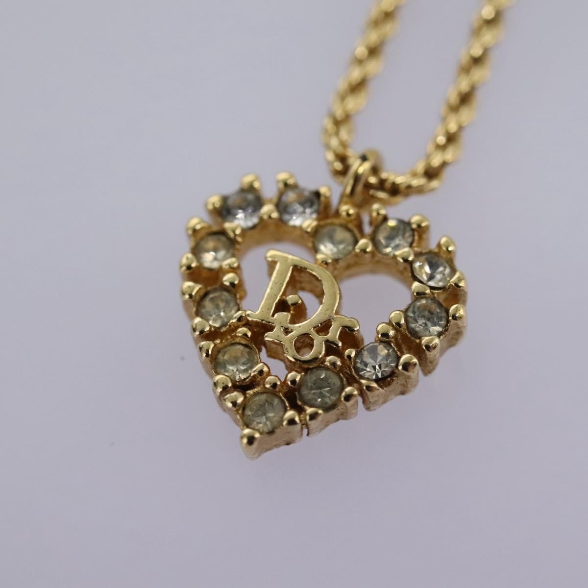 Christian Dior Logo Heart Pendant Necklace Metal With Crystal Gold Metal Jewelry ()