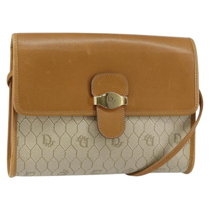 Christian Dior Vintage Honeycomb Flap Crossbody Bag Canvas And Leather Beige Canvas Shoulder Bag Bag ()