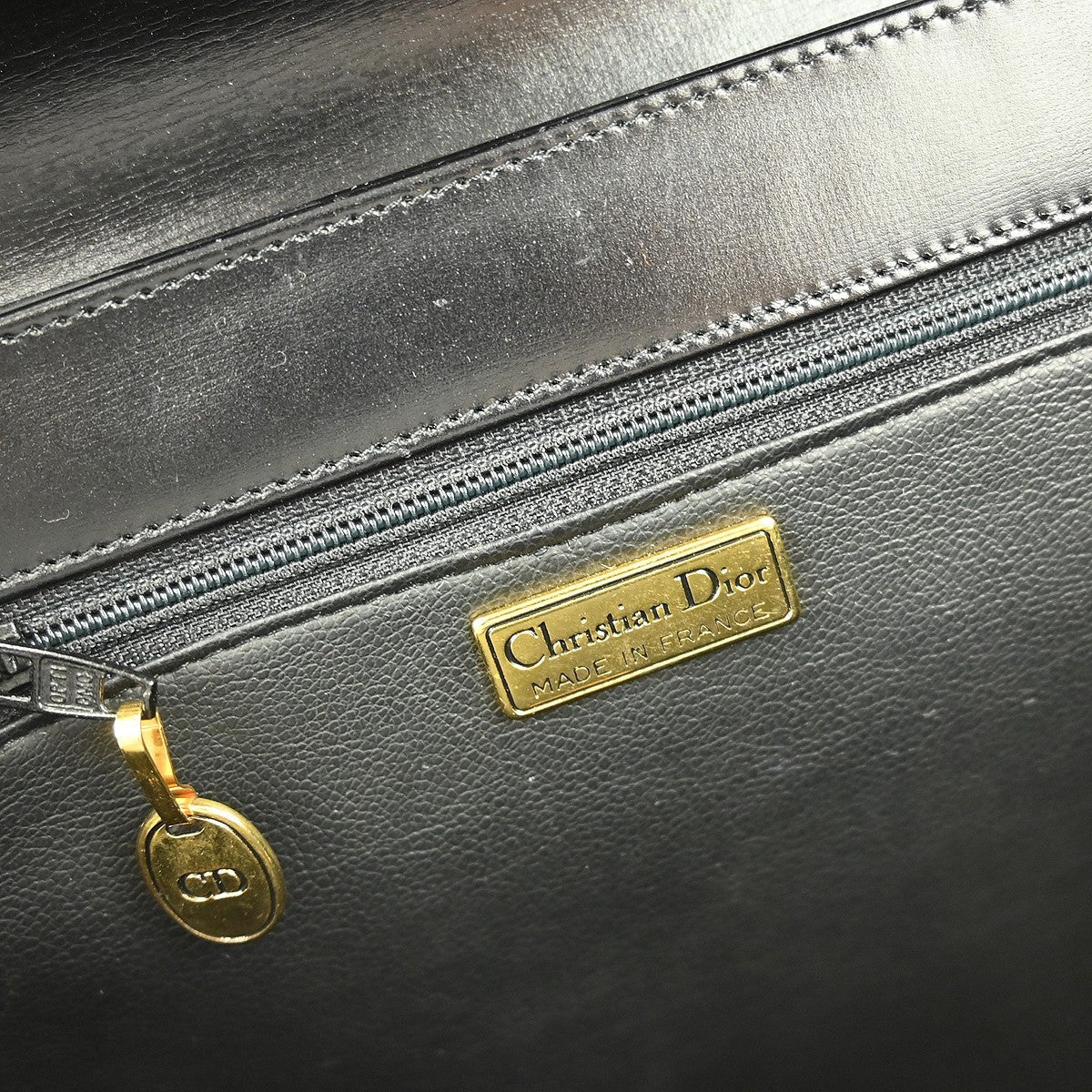 Christian Dior Vintage Handbag Leather Black Leather Handbag ()