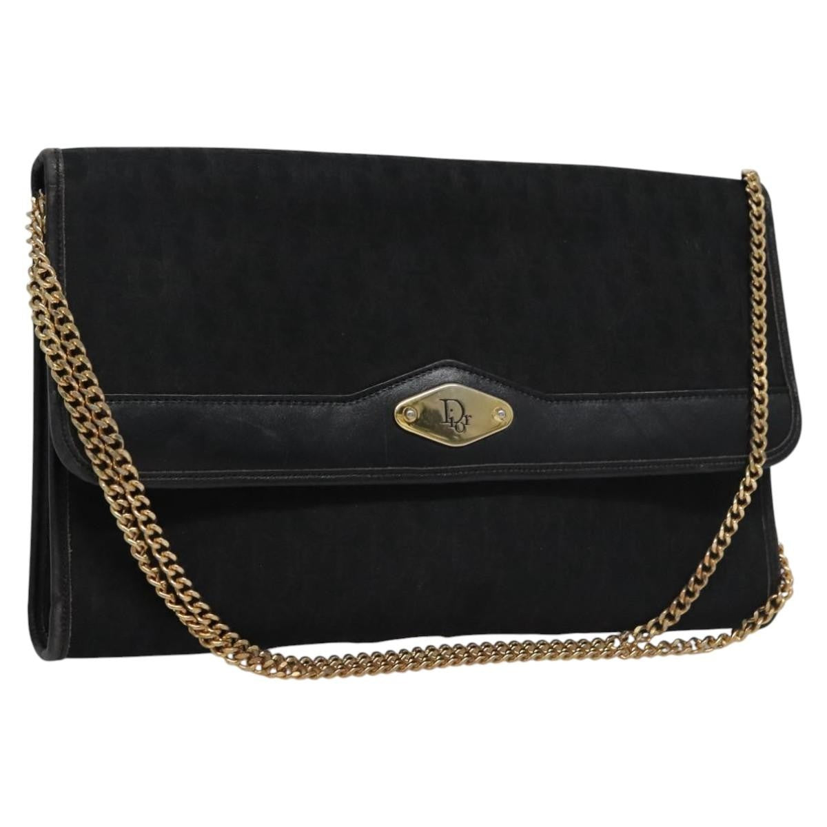Christian Dior Vintage Chain Flap Shoulder Bag Diorissimo Canvas Black Canvas Shoulder Bag Bag ()