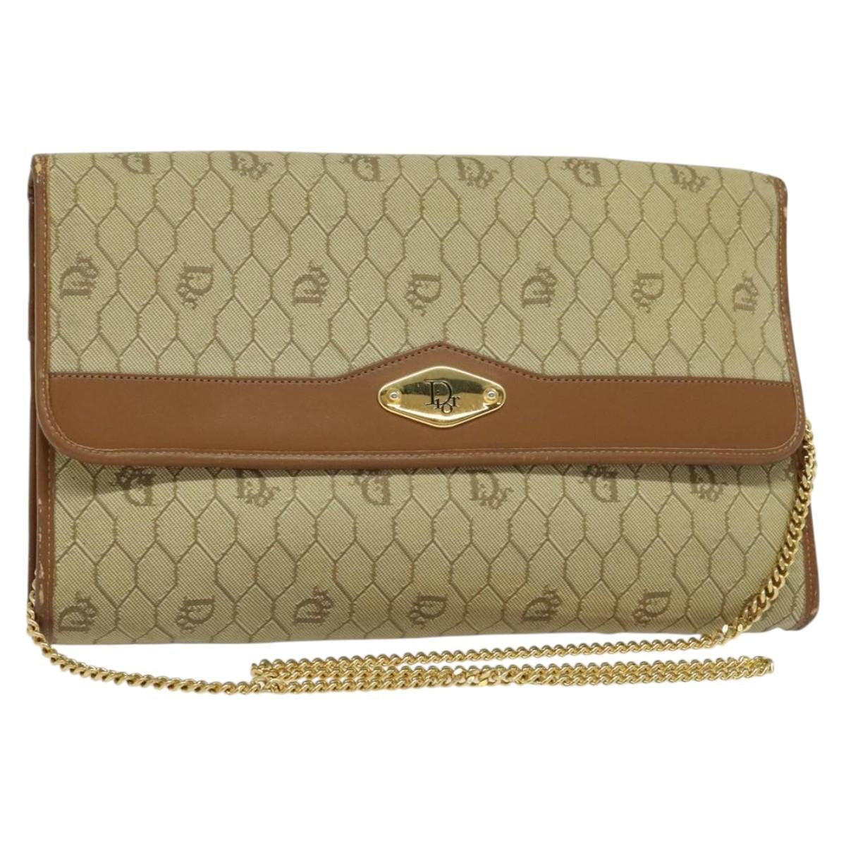 Christian Dior Vintage Honeycomb Chain Canvas Beige Canvas Bag ()