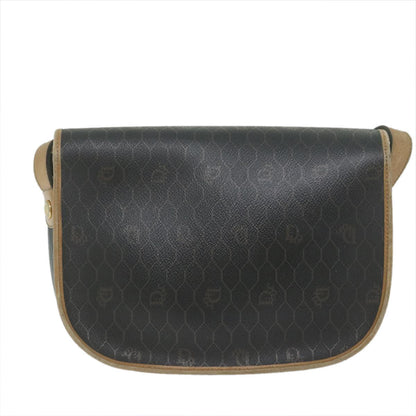 Christian Dior Vintage Honeycomb Flap Crossbody Bag Coated Canvas Black Canvas Bag ()