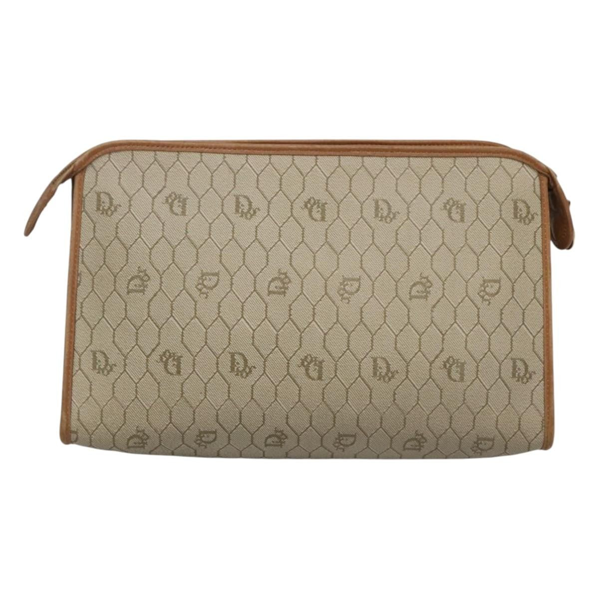 Christian Dior Vintage Honeycomb Zip Pouch Coated Canvas Beige Pvc Clutche & Pouche Bag ()
