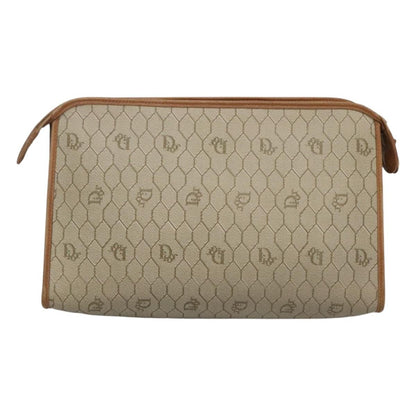 Christian Dior Vintage Honeycomb Zip Pouch Coated Canvas Beige Pvc Clutche & Pouche Bag ()