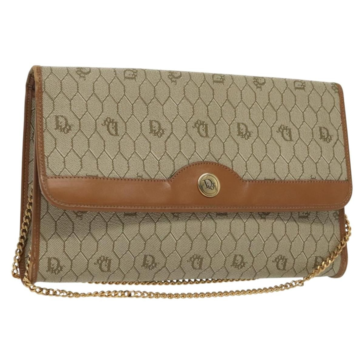 Christian Dior Vintage Honeycomb Chain Canvas Beige Canvas Bag ()