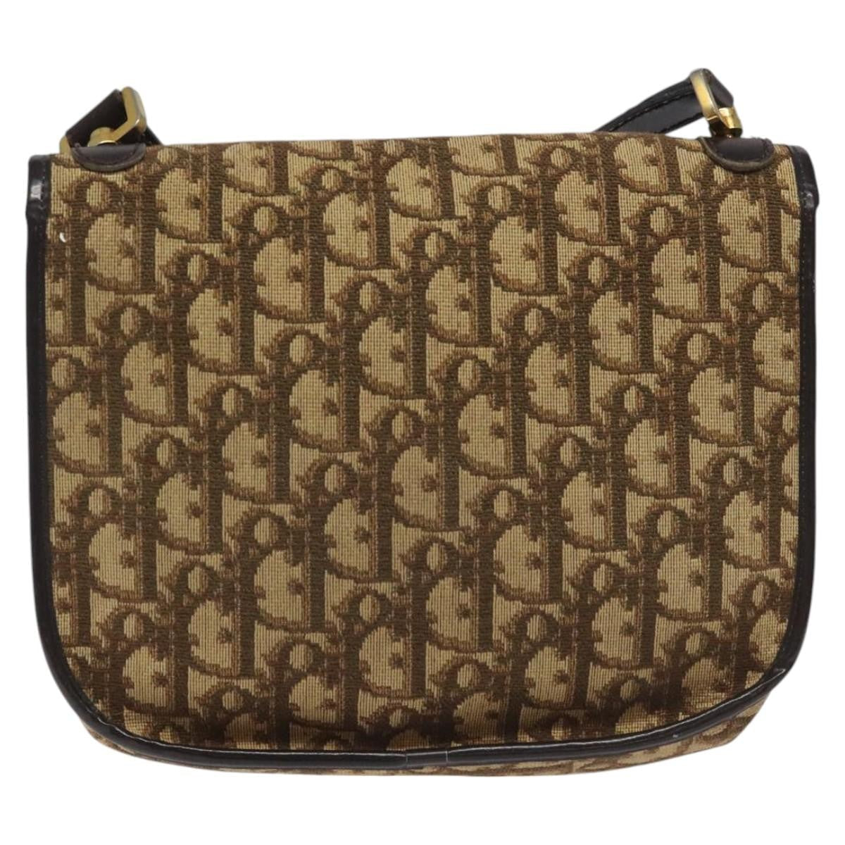 Christian Dior Vintage Trotter Flap Shoulder Bag Canvas Brown Canvas Bag ()