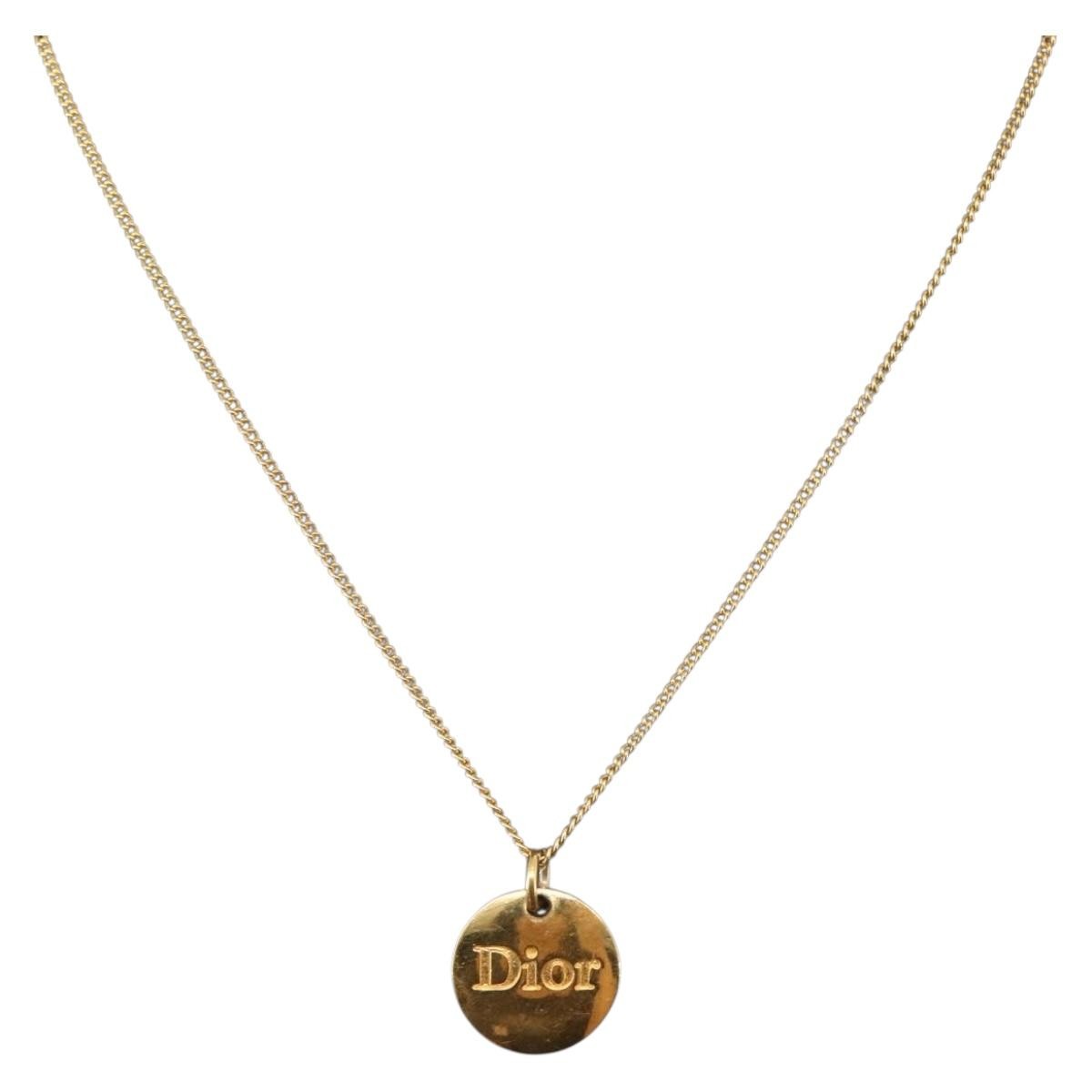 Christian Dior Round Logo Pendant Necklace Metal Gold Metal Jewelry ()
