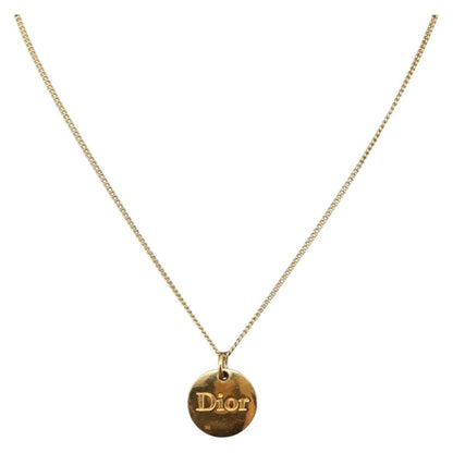 Christian Dior Round Logo Pendant Necklace Metal Gold Metal Jewelry ()