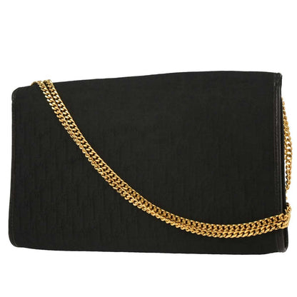 Christian Dior Vintage Chain Flap Shoulder Bag Canvas Black Canvas Shoulder Bag Bag ()