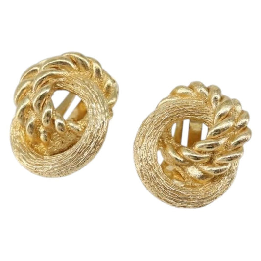 Christian Dior Vintage Round Clip-On Earrings Metal Gold Metal Earrings Jewelry ()