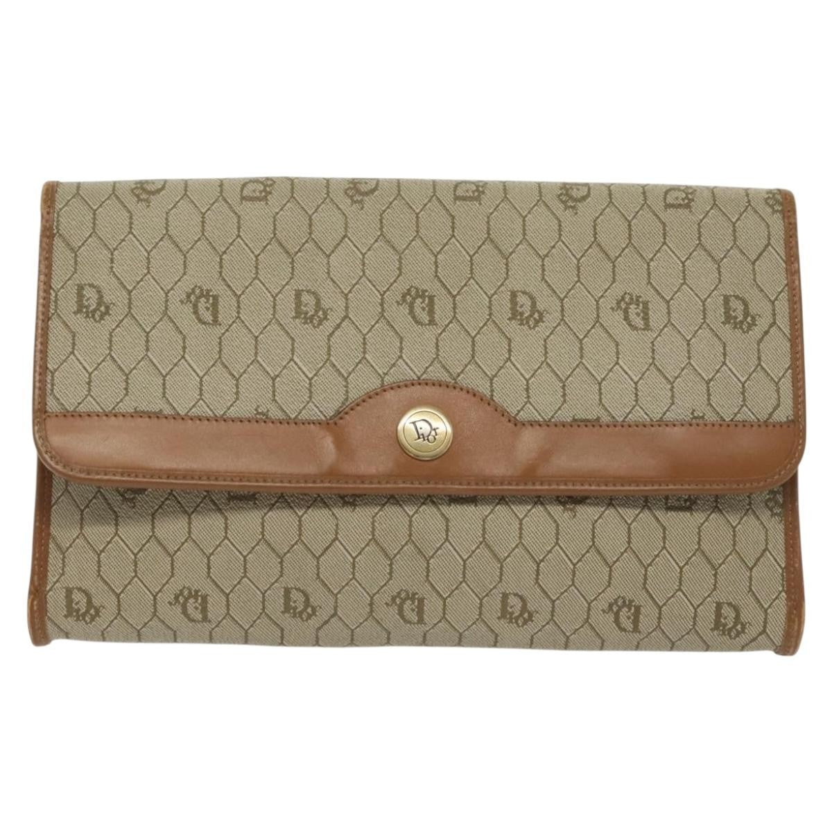 Christian Dior Vintage Honeycomb Chain Canvas Beige Canvas Bag ()