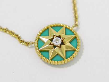 Christian Dior Rose Des Vents Necklace 18K Yellow Gold With Diamond And Malachite Gold Yellow_Gold Necklace Jewelry ()