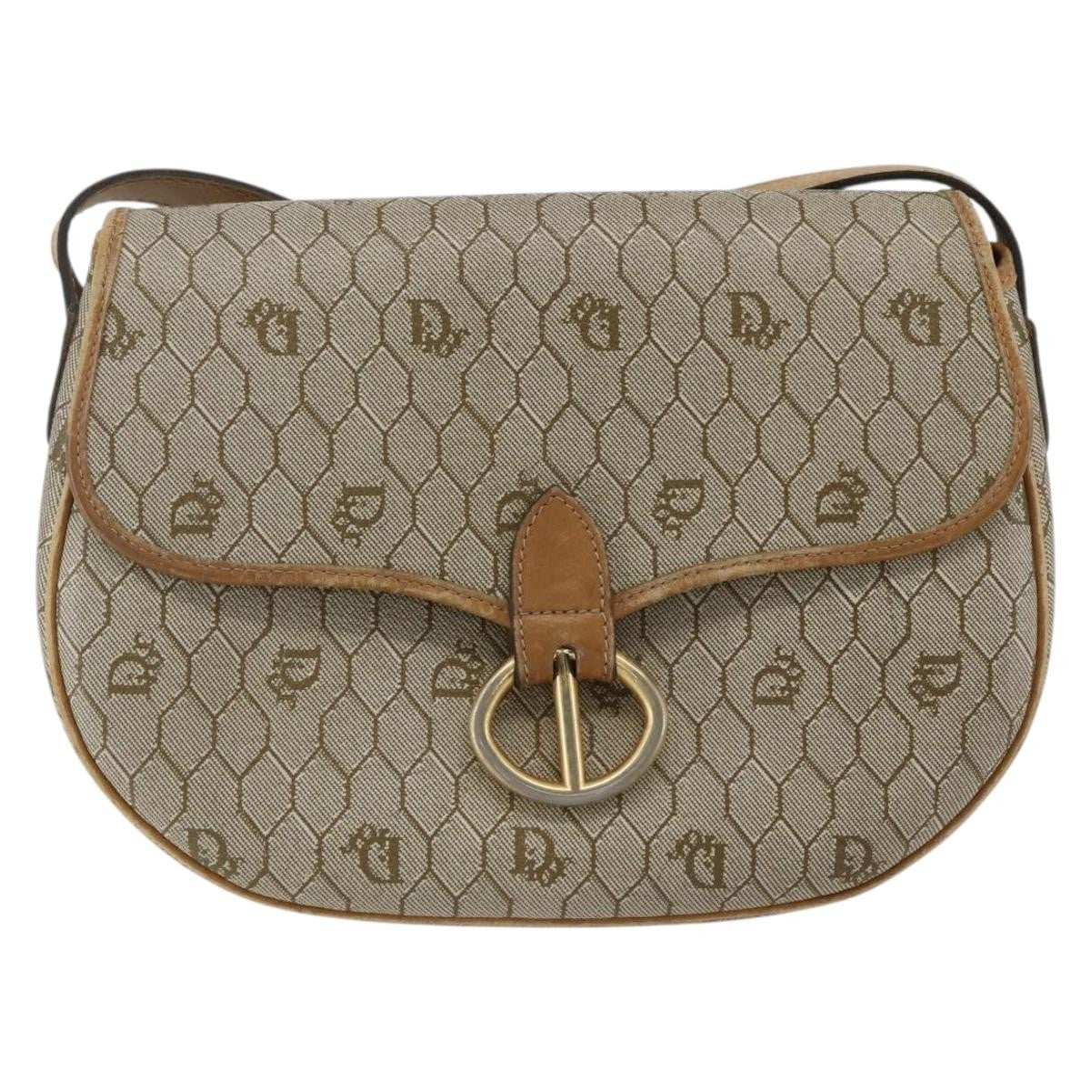 Christian Dior Vintage Honeycomb Flap Crossbody Bag Canvas And Leather Beige Canvas Shoulder Bag Bag ()