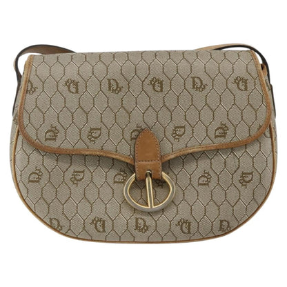 Christian Dior Vintage Honeycomb Flap Crossbody Bag Canvas And Leather Beige Canvas Shoulder Bag Bag ()