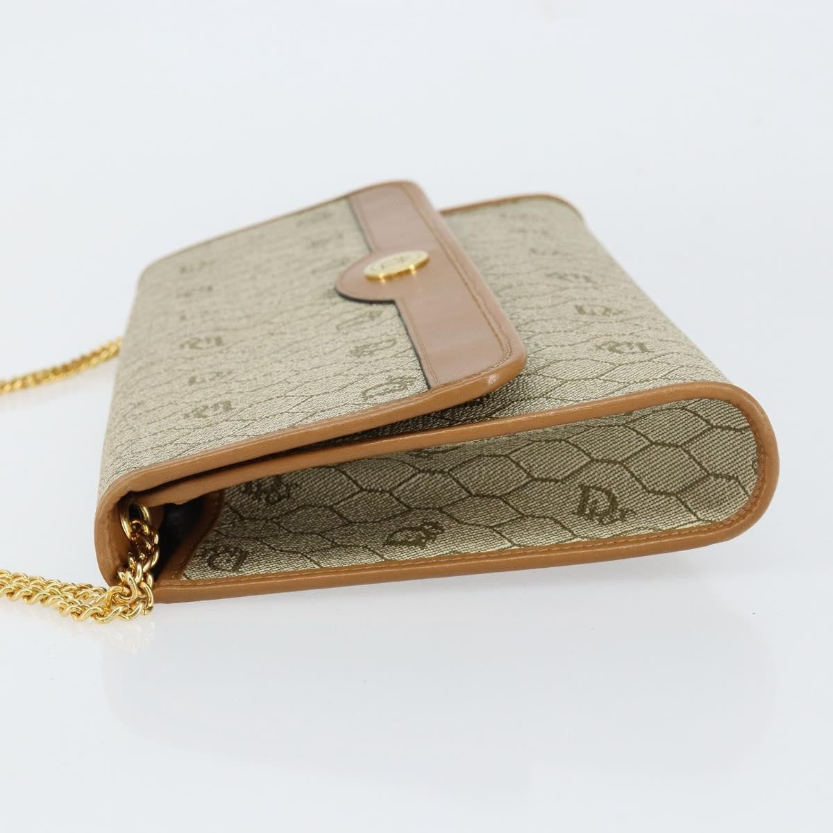 Christian Dior Vintage Honeycomb Chain Canvas Beige Canvas Shoulder Bag Bag ()