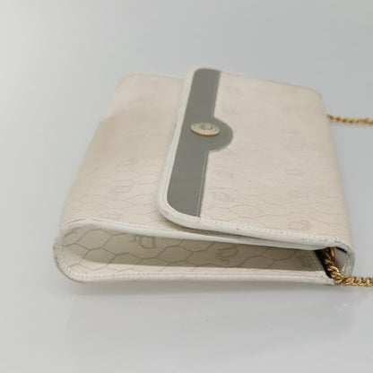 Christian Dior Vintage Honeycomb Chain Canvas White Canvas Bag ()