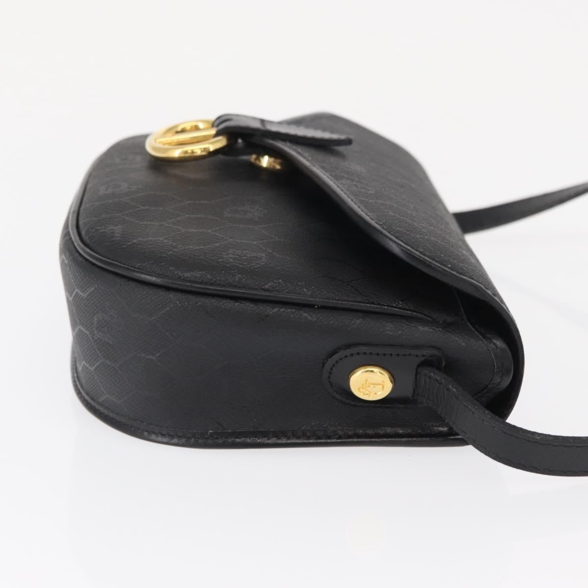 Christian Dior Vintage Honeycomb Flap Crossbody Bag Coated Canvas Black Canvas Shoulder Bag Bag ()