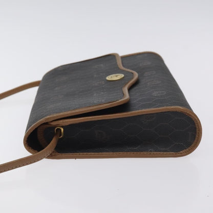 Christian Dior Vintage Honeycomb Flap Crossbody Bag Coated Canvas Black Canvas Bag ()
