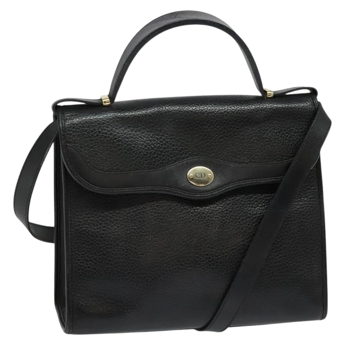 Christian Dior Vintage Cd Handbag Leather Black Leather Handbag ()
