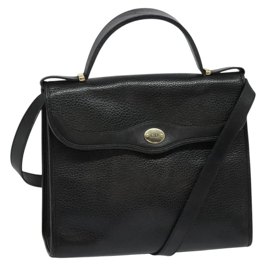 Christian Dior Vintage Cd Handbag Leather Black Leather Handbag ()