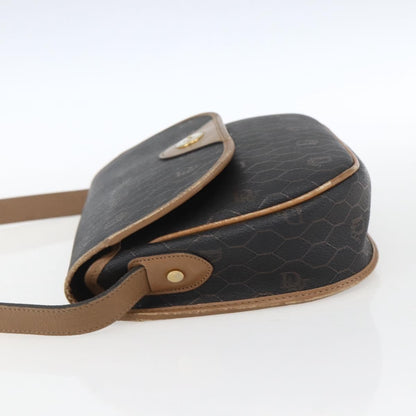 Christian Dior Vintage Honeycomb Flap Crossbody Bag Canvas And Leather Black Canvas Shoulder Bag Bag ()