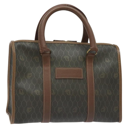 Christian Dior Vintage Honeycomb Handbag Canvas Leather Black Canvas Bag ()