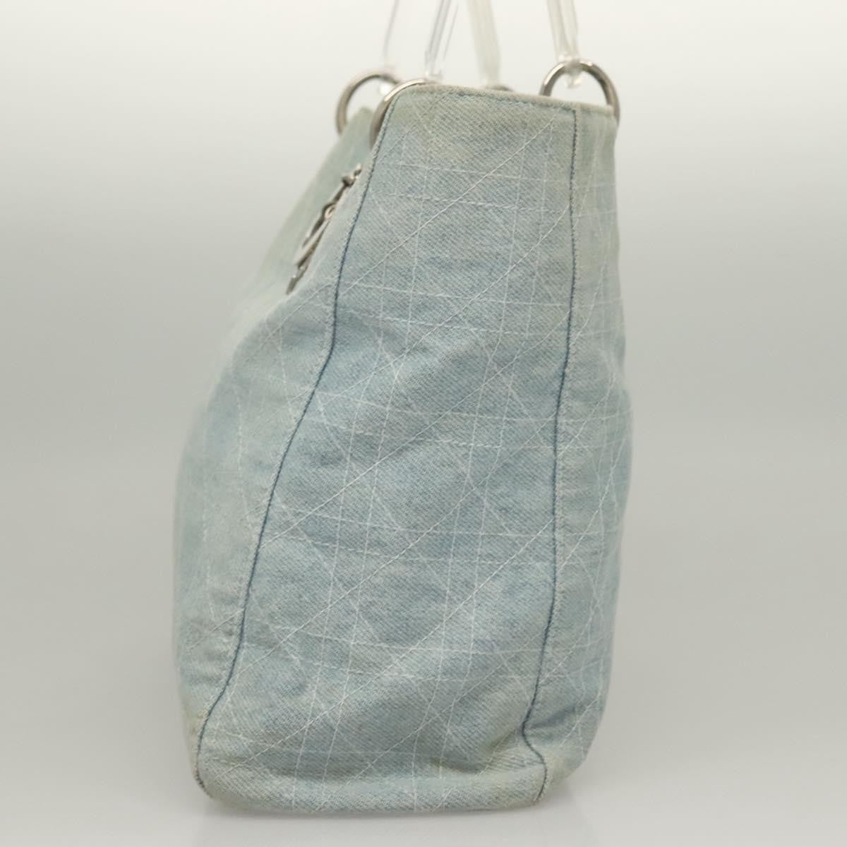 Christian Dior Vintage Lady Dior Bag Cannage Quilt Denim Blue Canvas Tote Bag Bag ()