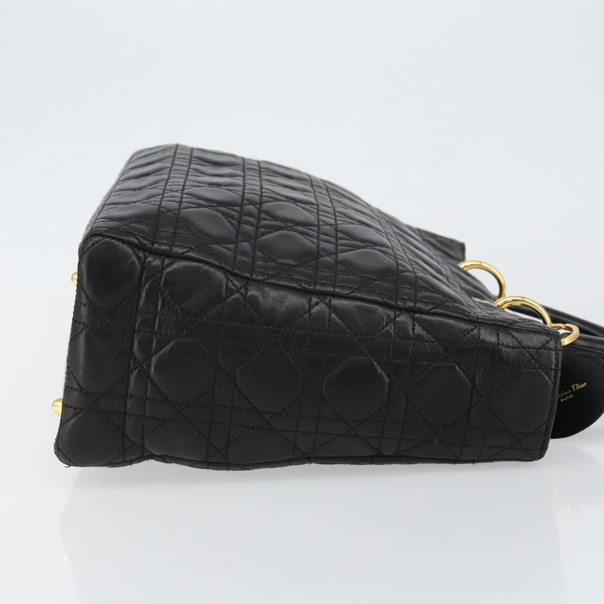 Christian Dior Vintage Lady Dior Bag Cannage Quilt Lambskin Black Leather Handbag ()