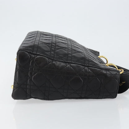 Christian Dior Vintage Lady Dior Bag Cannage Quilt Lambskin Black Leather Handbag ()