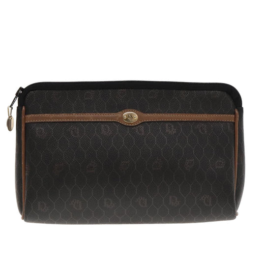 Christian Dior Vintage Honeycomb Zip Pouch Coated Canvas Black Pvc Clutche & Pouche Bag ()