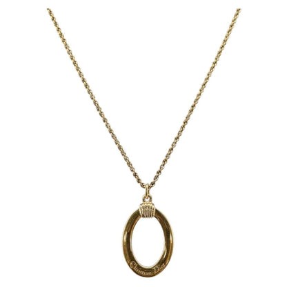 Christian Dior Vintage Logo Round Pendant Necklace Metal Gold Metal Necklace Jewelry ()
