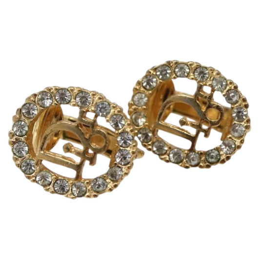 Christian Dior Vintage Round Clip-On Earrings Metal With Crystals Gold Metal Earrings Jewelry ()