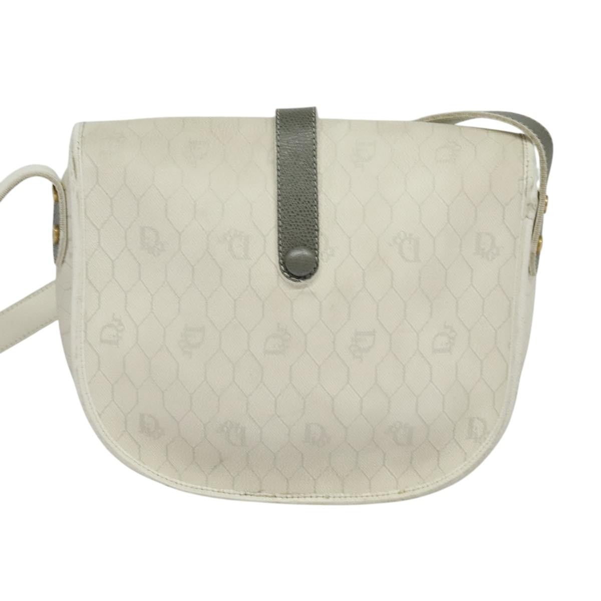 Christian Dior Vintage Honeycomb Flap Crossbody Bag Canvas And Leather White Canvas Shoulder Bag Bag ()