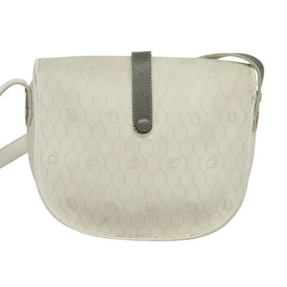 Christian Dior Vintage Honeycomb Flap Crossbody Bag Canvas And Leather White Canvas Shoulder Bag Bag ()