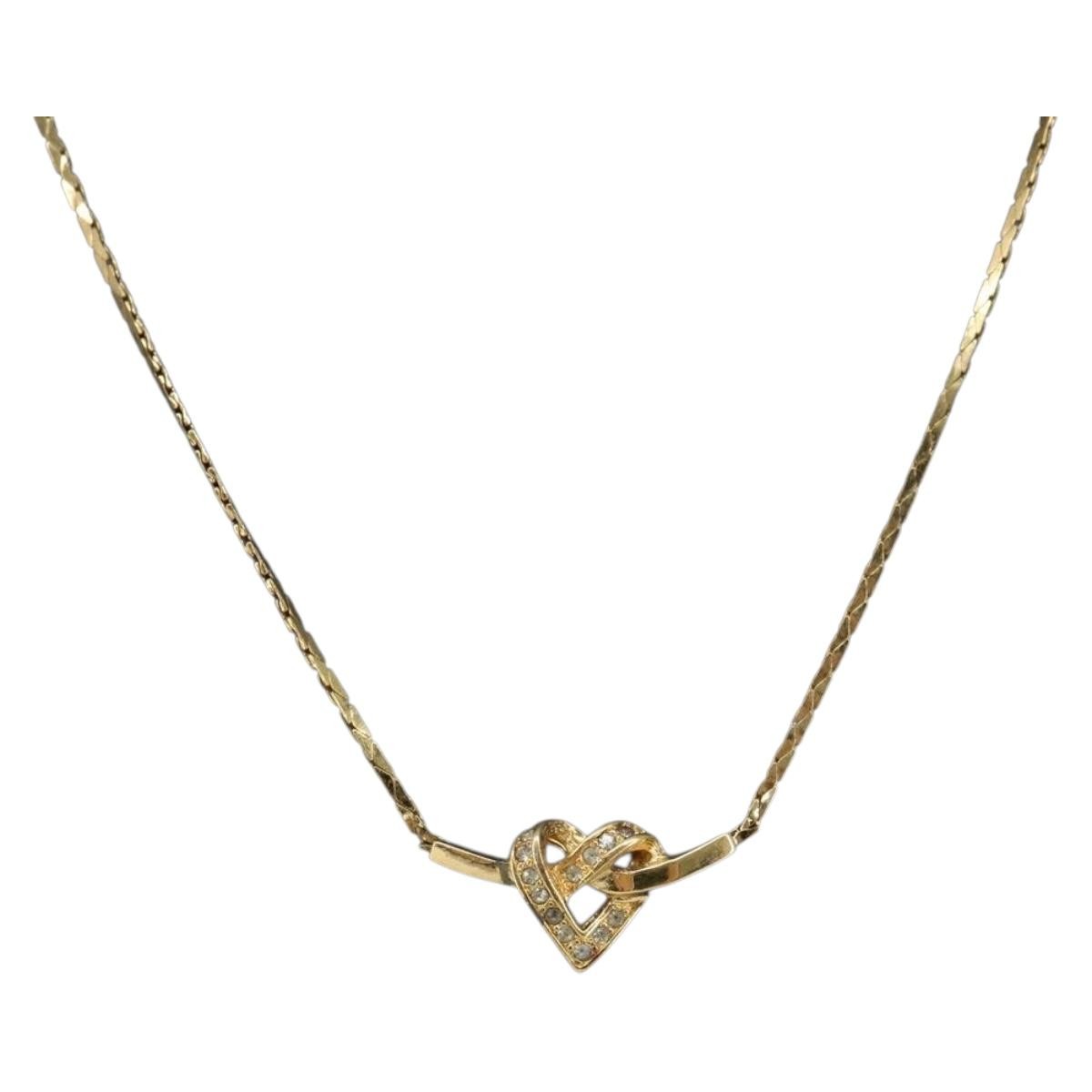Christian Dior Logo Heart Pendant Necklace Metal Gold Metal Necklace Jewelry ()