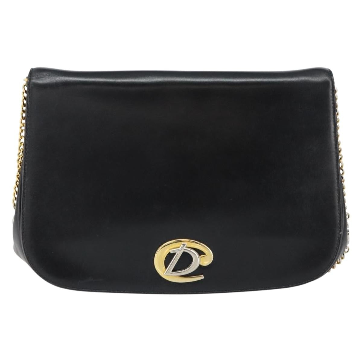 Christian Dior Vintage Chain Flap Shoulder Bag Leather Black Leather Shoulder Bag Bag ()